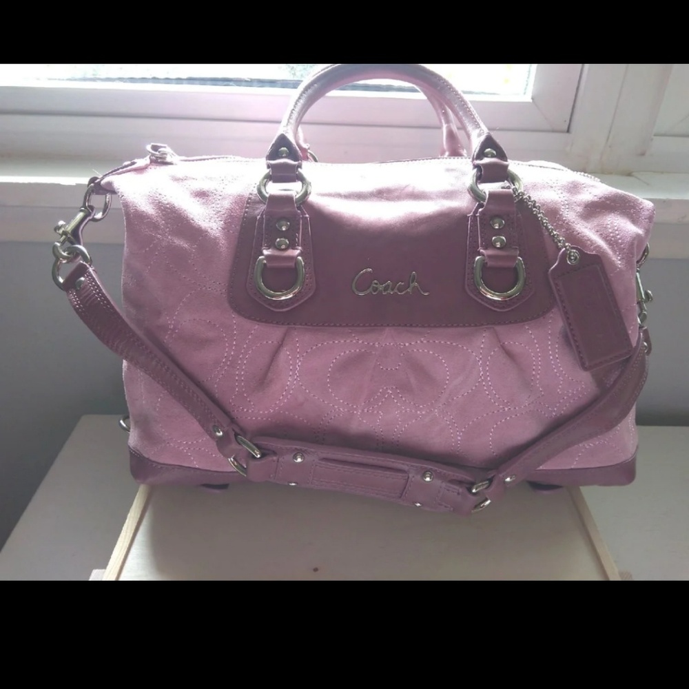 Coach Ashley Rose Stitch Suede Satchel
